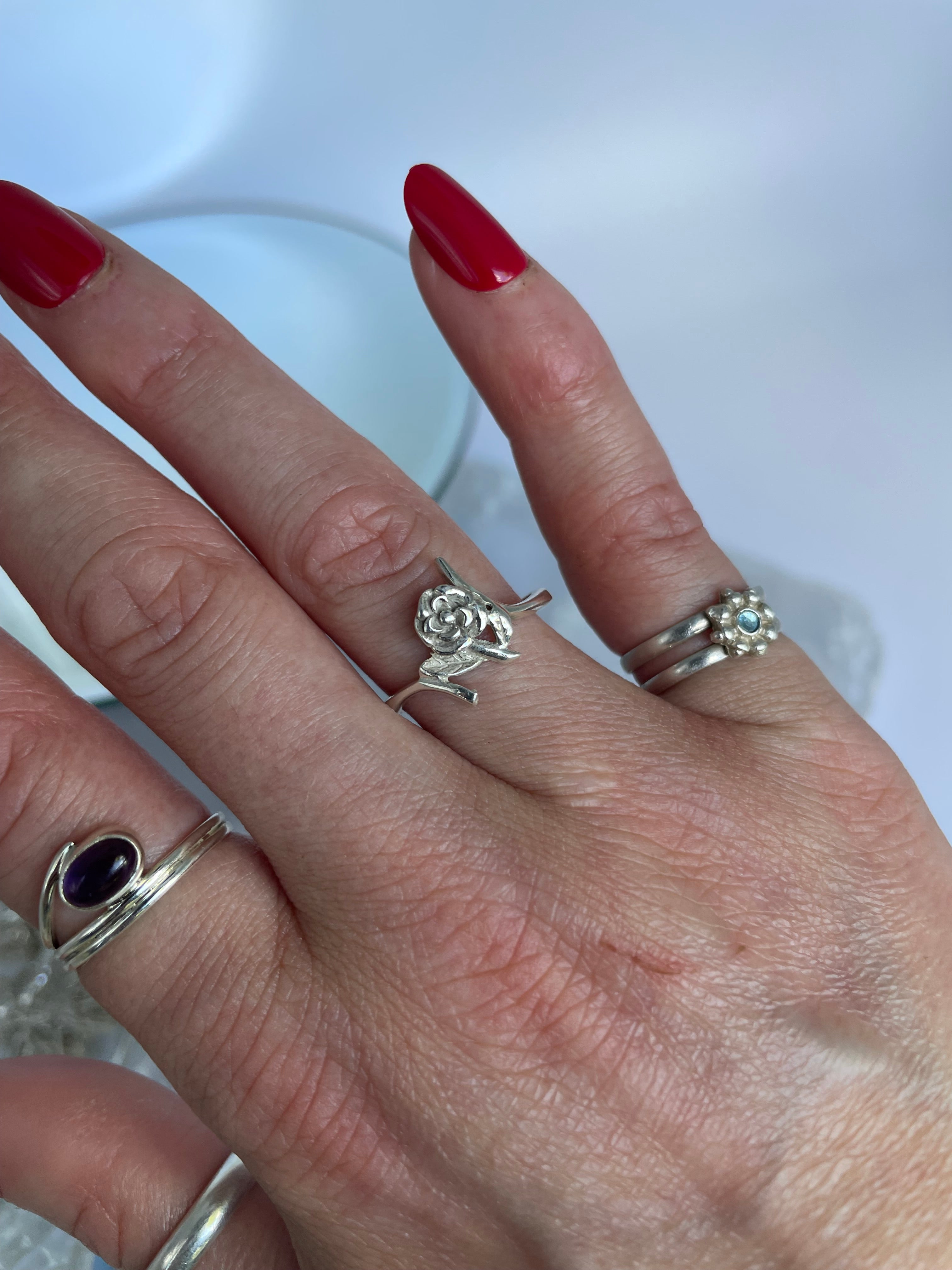 Sterling Silver Rose Ring Floral Vintage