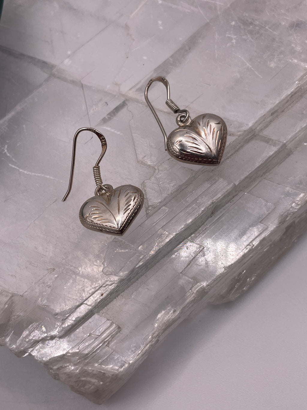 Sterling Silver Etched Vintage Heart Earrings