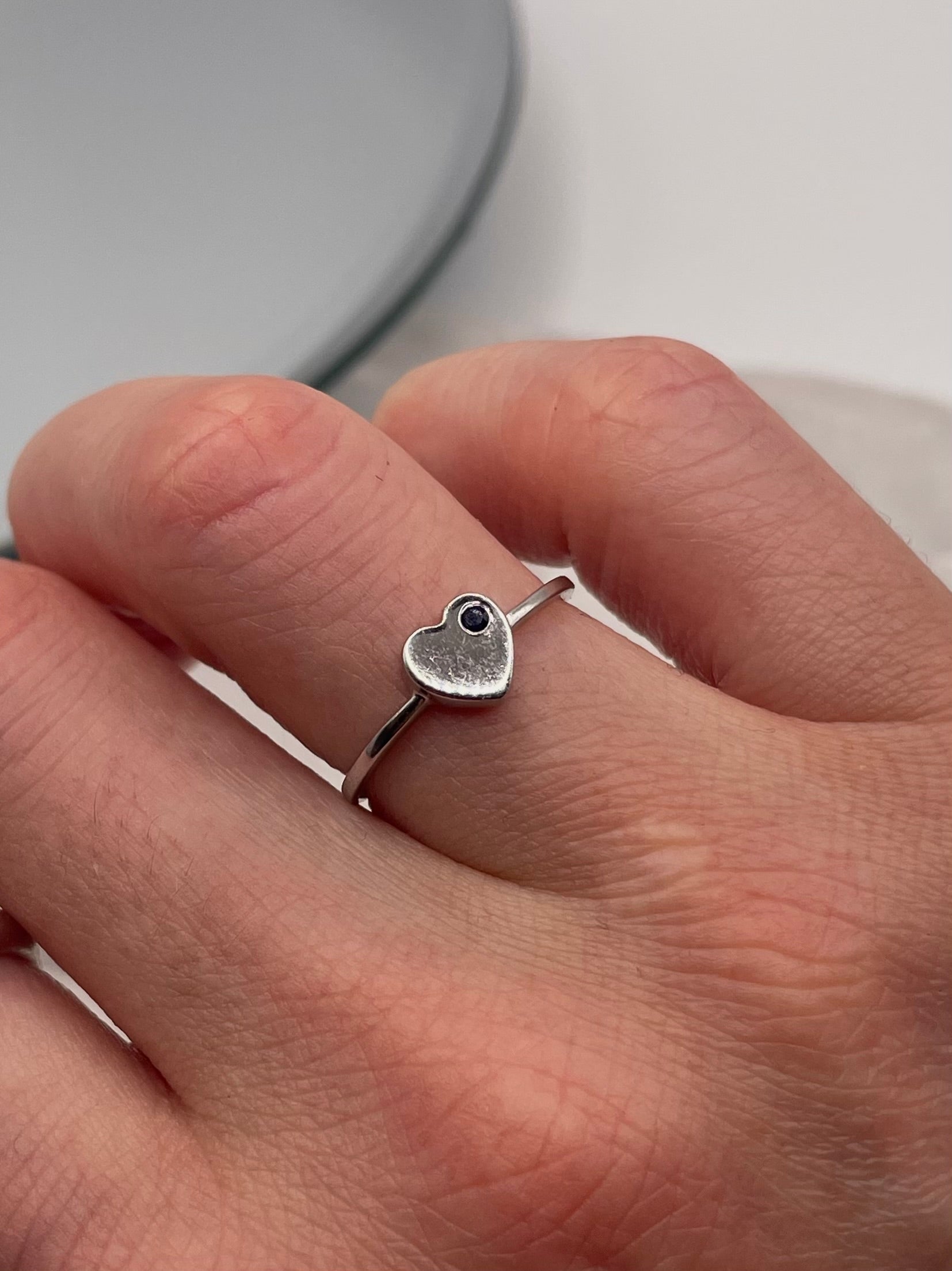 Sterling Silver Sapphire Minimalist Heart Ring