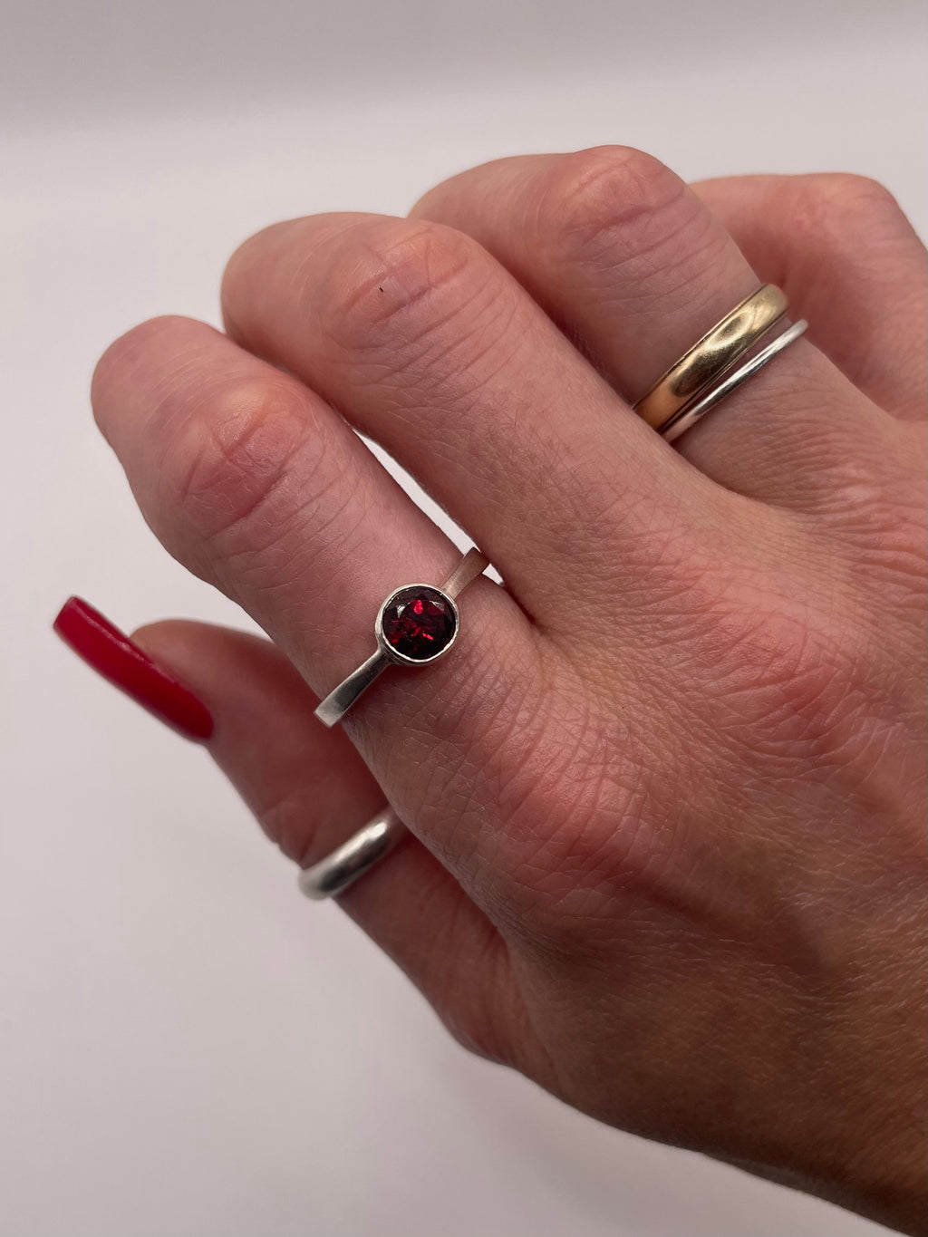 Sterling Silver Petite Garnet Ring