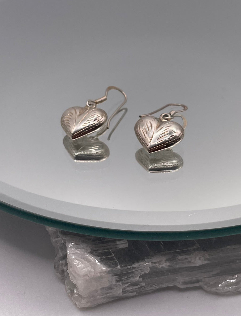 Sterling Silver Etched Vintage Heart Earrings