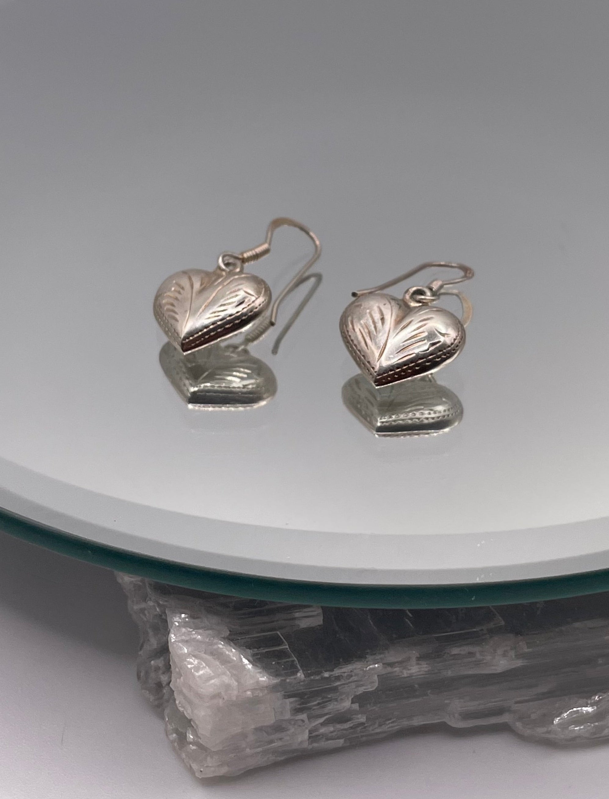 Sterling Silver Etched Vintage Heart Earrings