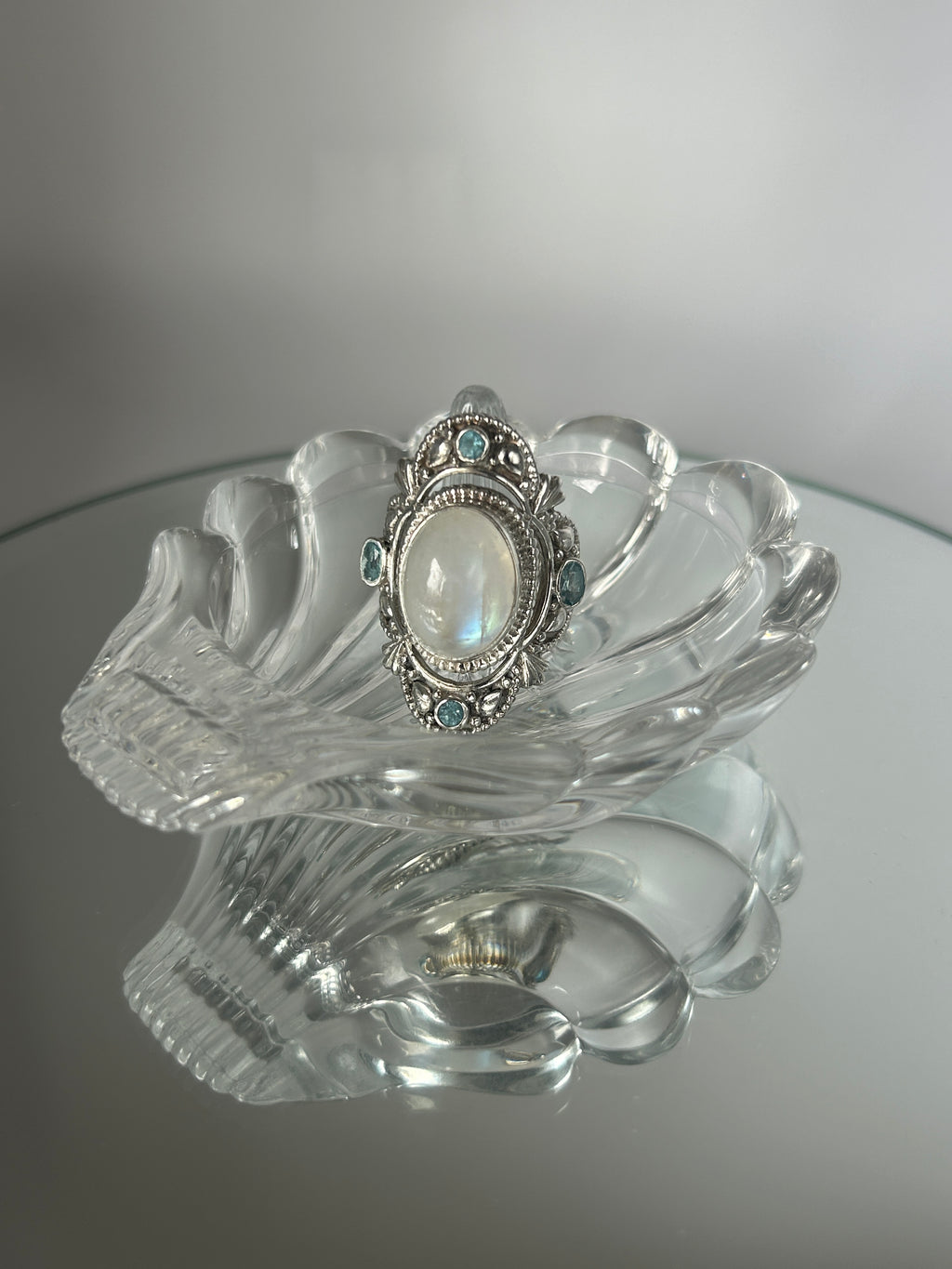 Sterling Silver Moonstone + Blue Topaz Statement Ring