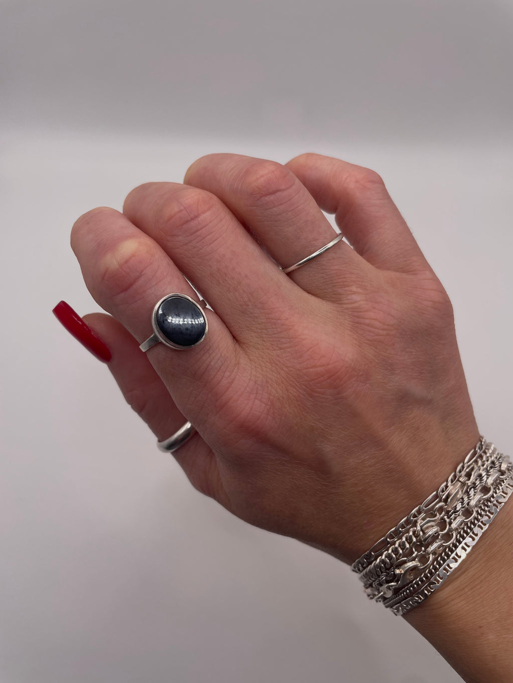 Sterling Silver Minimalist Round Hematite Ring