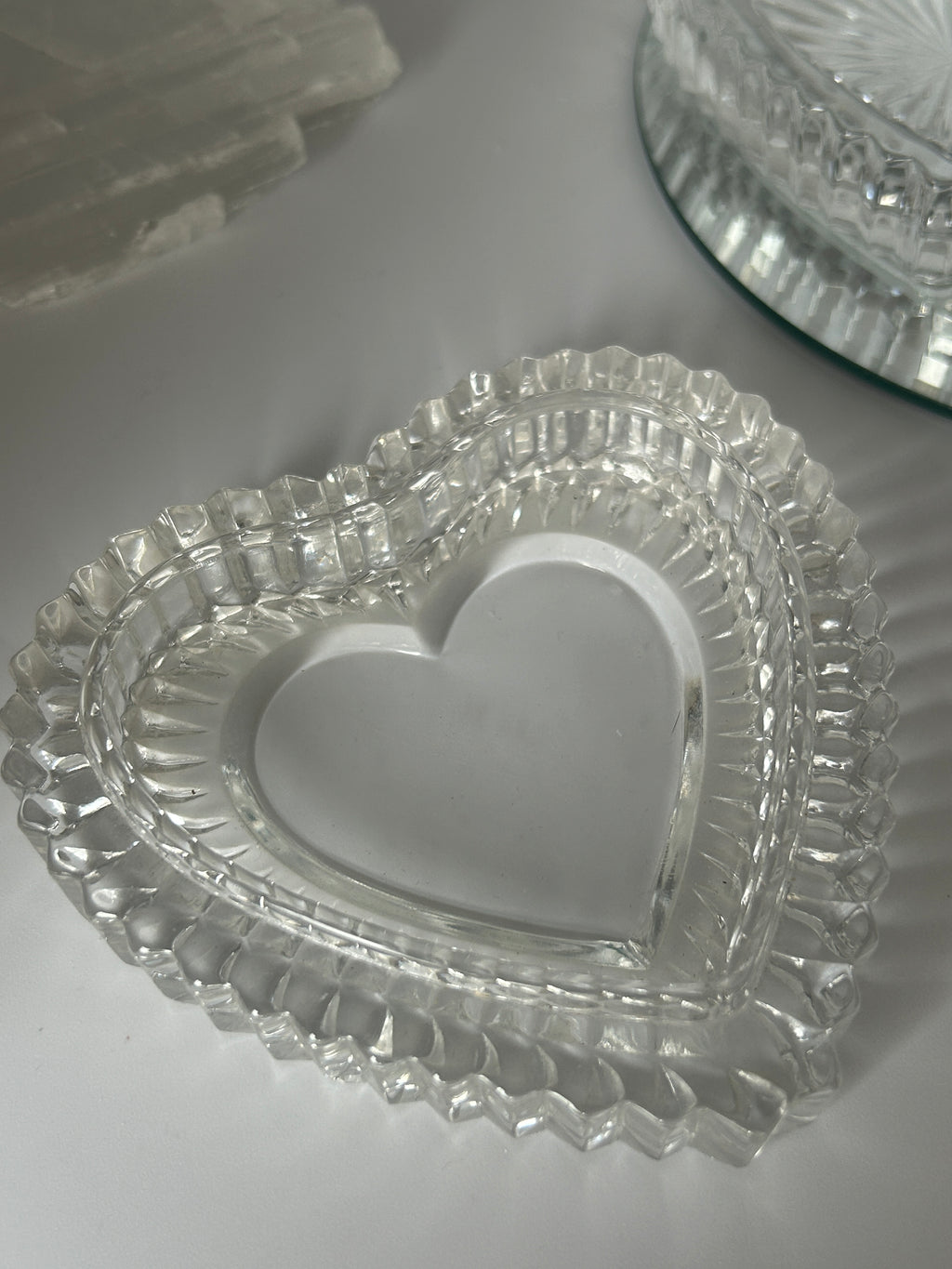 Crystal Heart Jewelry Dish Lidded Stacked Design
