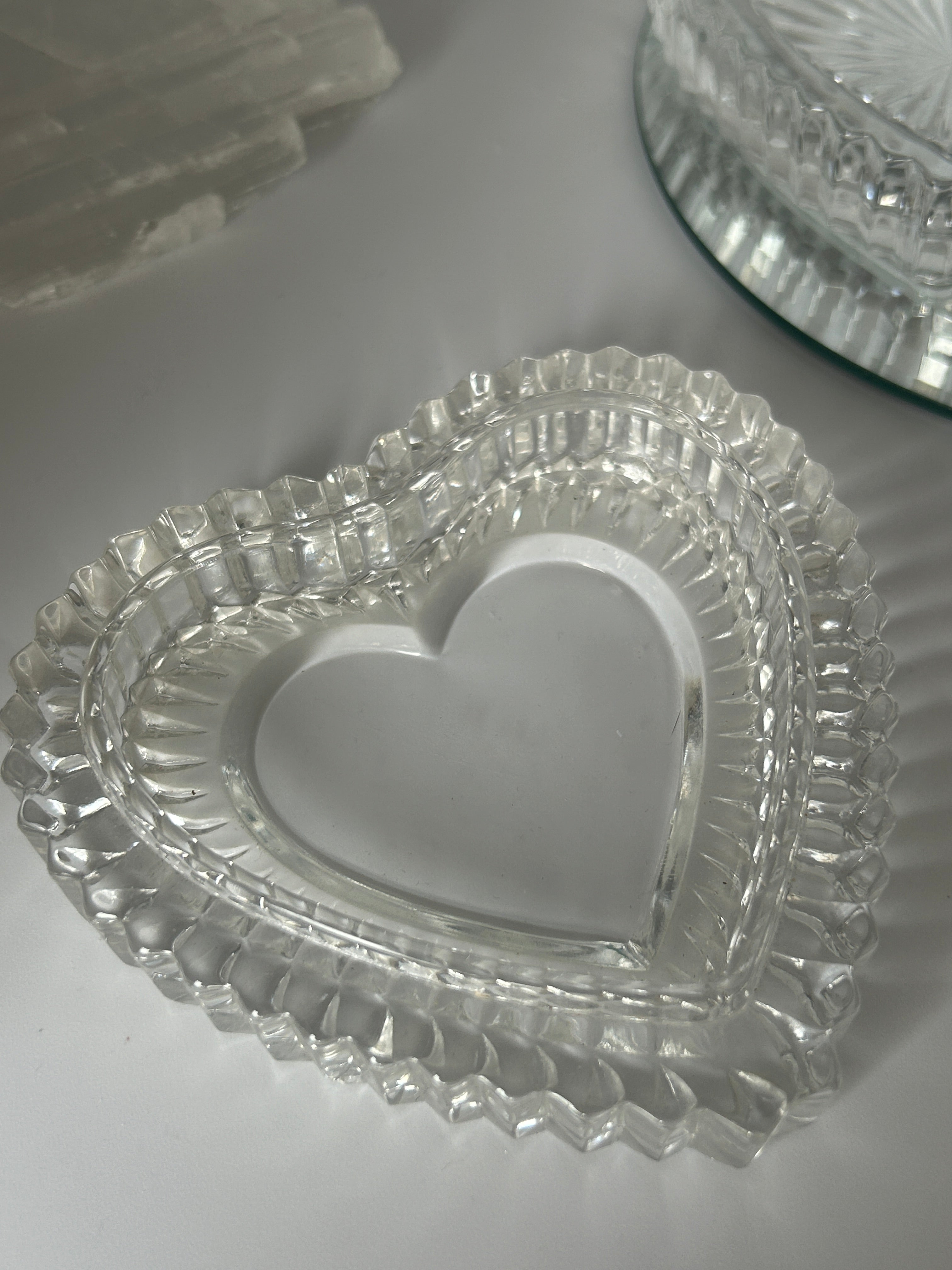 Crystal Heart Jewelry Dish Lidded Stacked Design
