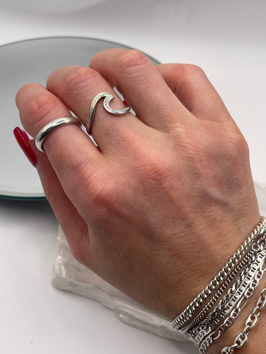 Sterling Silver Opalite Ocean Wave Ring