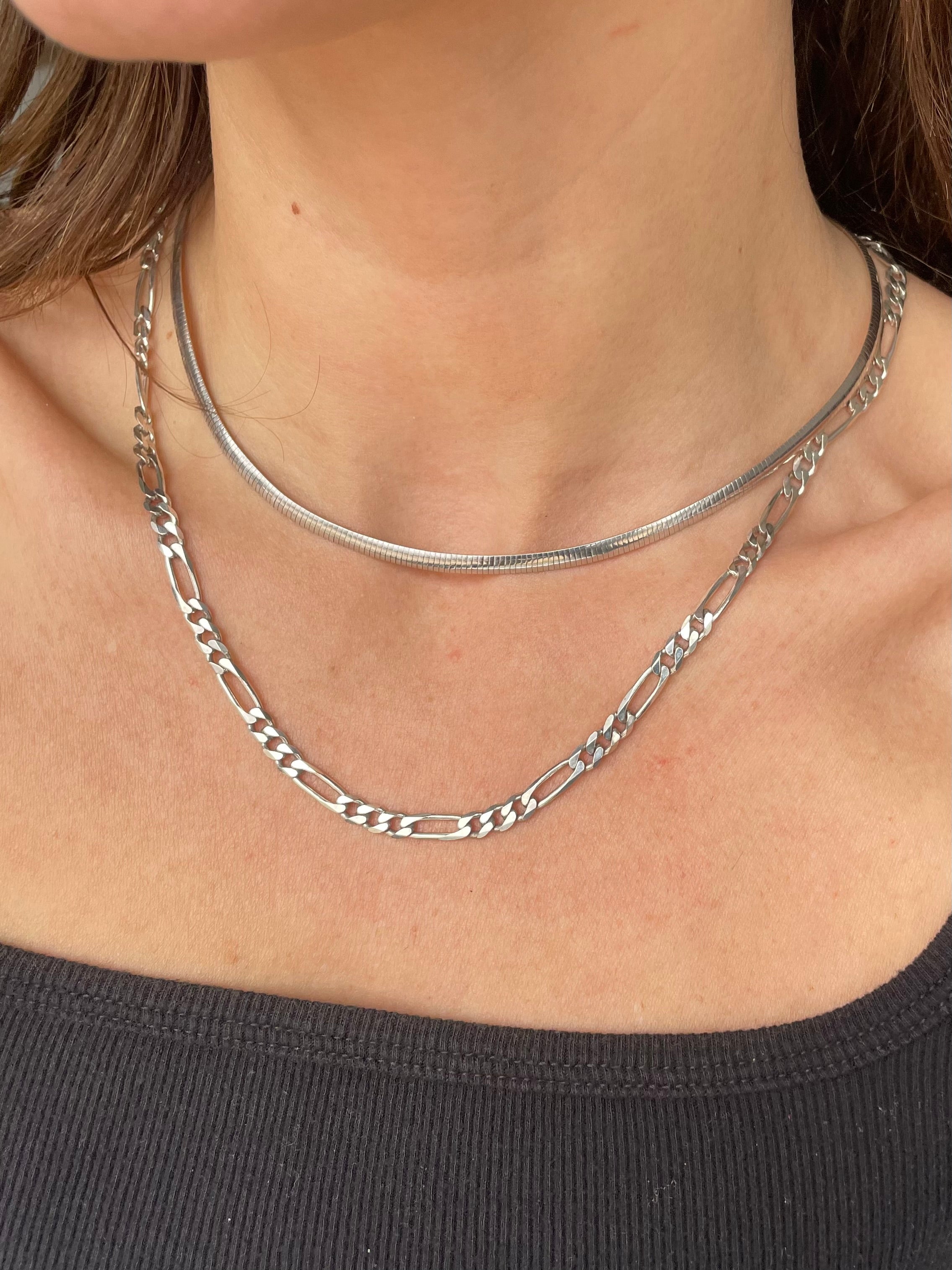 Sterling Silver Figaro Chain Necklace Milor Vintage Slim Stack Style