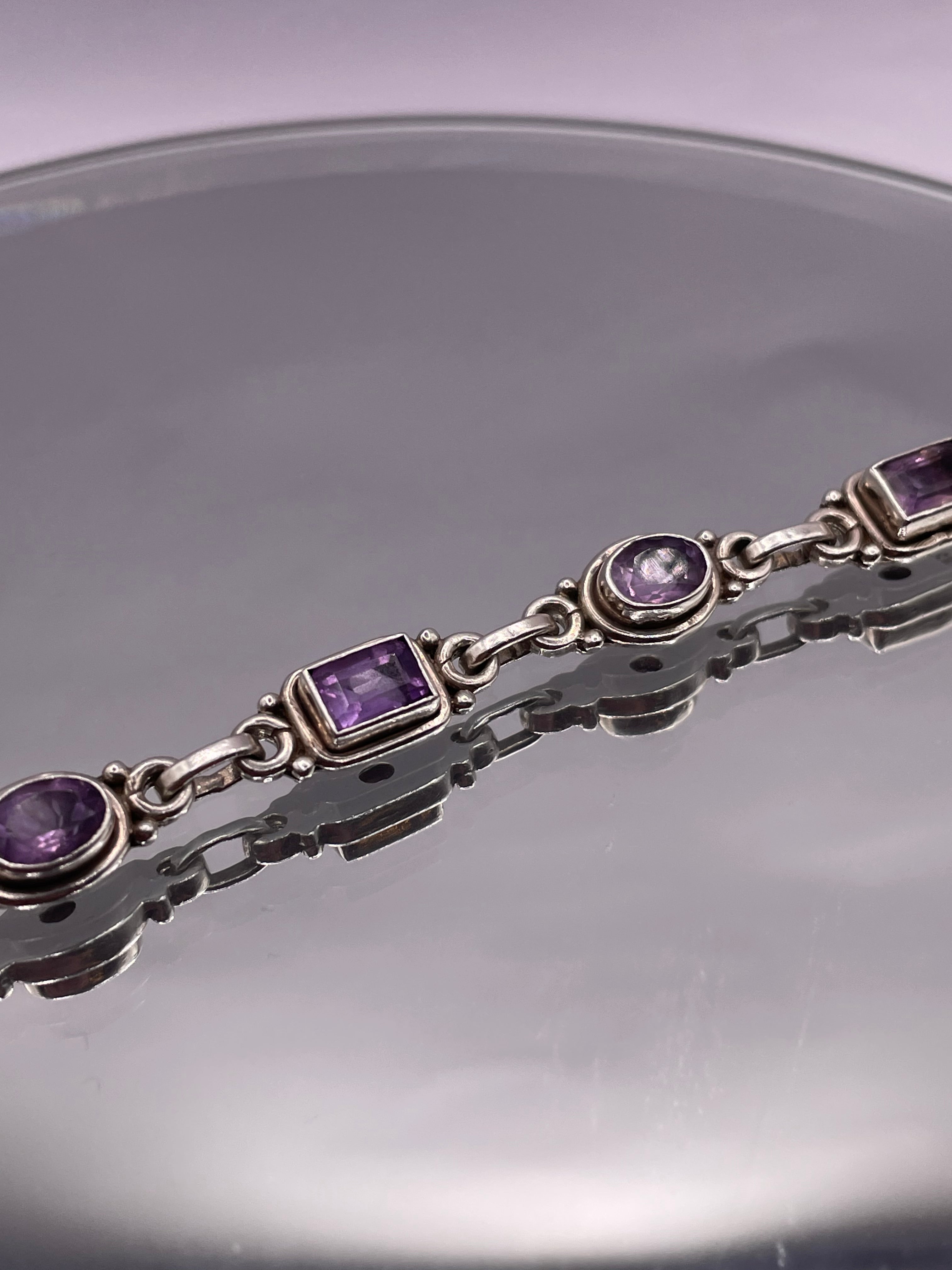 Sterling Silver Amethyst Link Bracelet Toggle Clasp