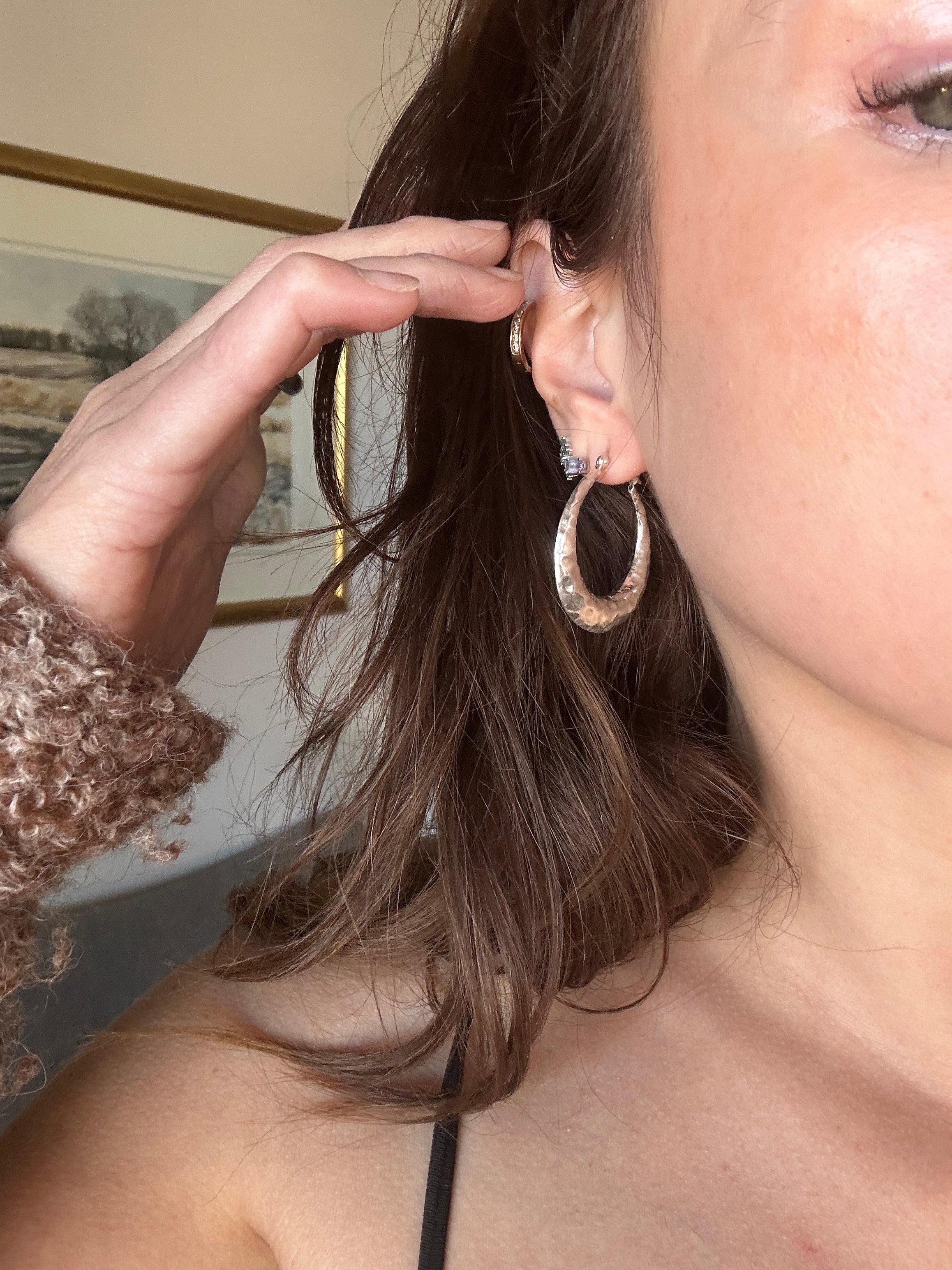 Sterling Silver Puffy Hoop Earrings