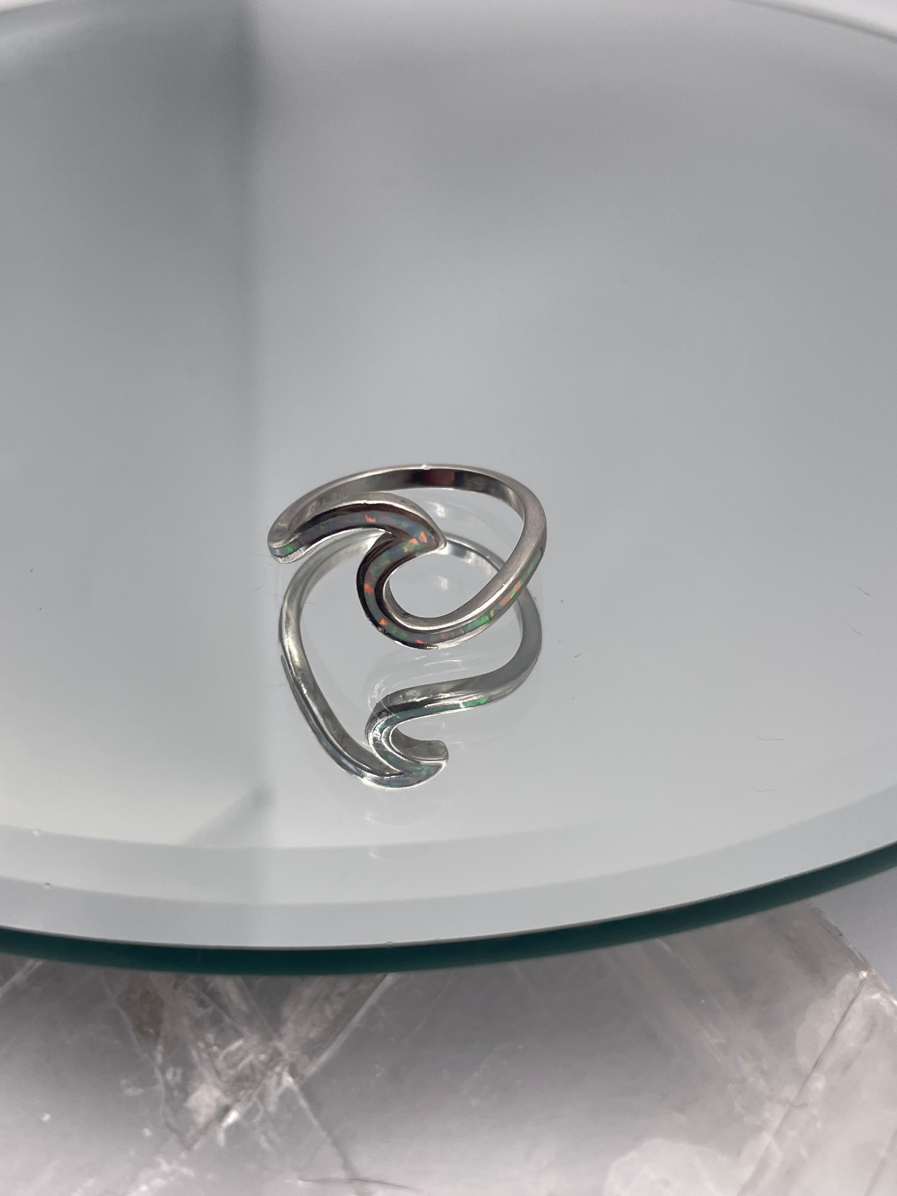 Sterling Silver Opalite Ocean Wave Ring