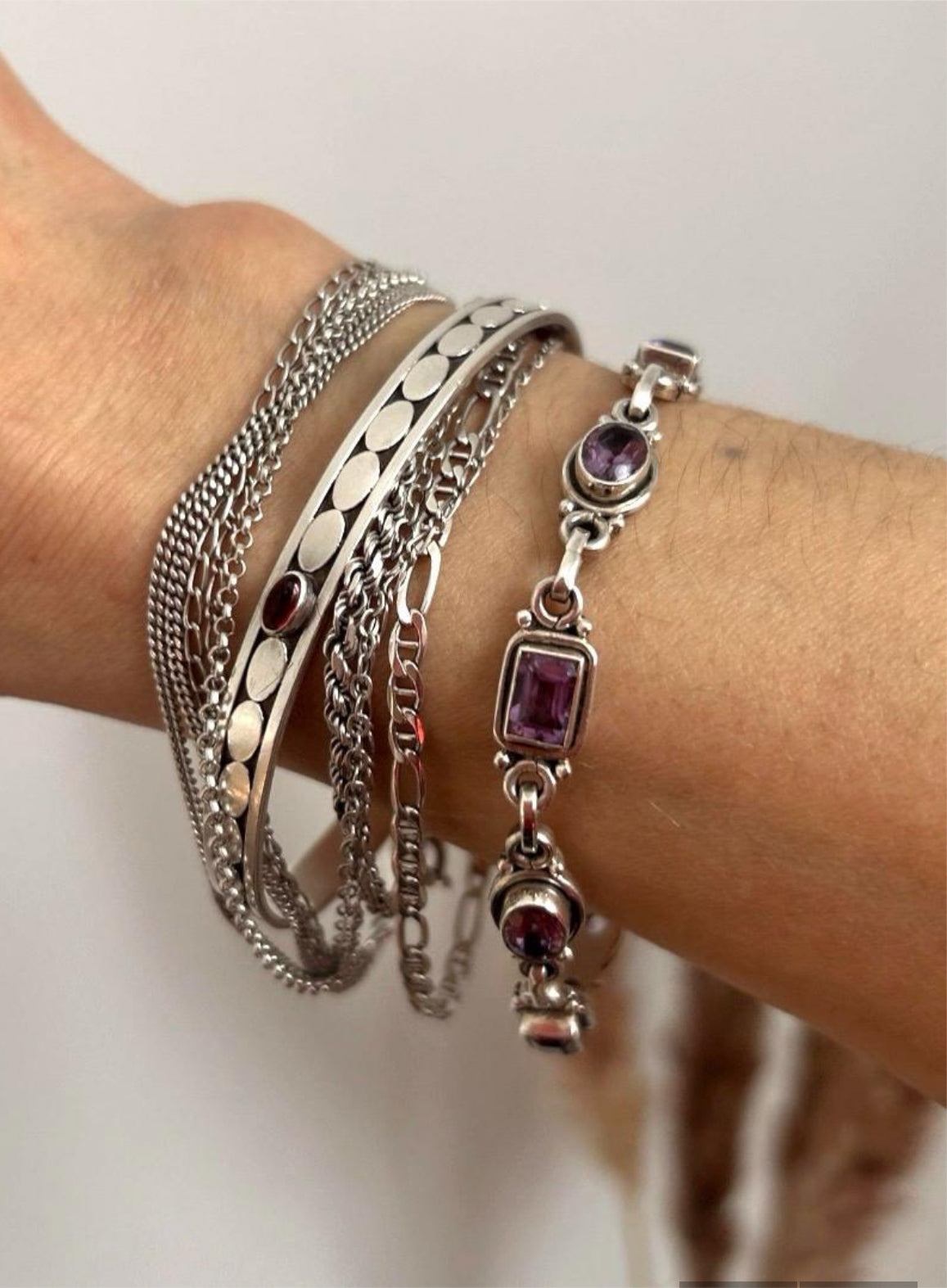 Sterling Silver Amethyst Link Bracelet Toggle Clasp