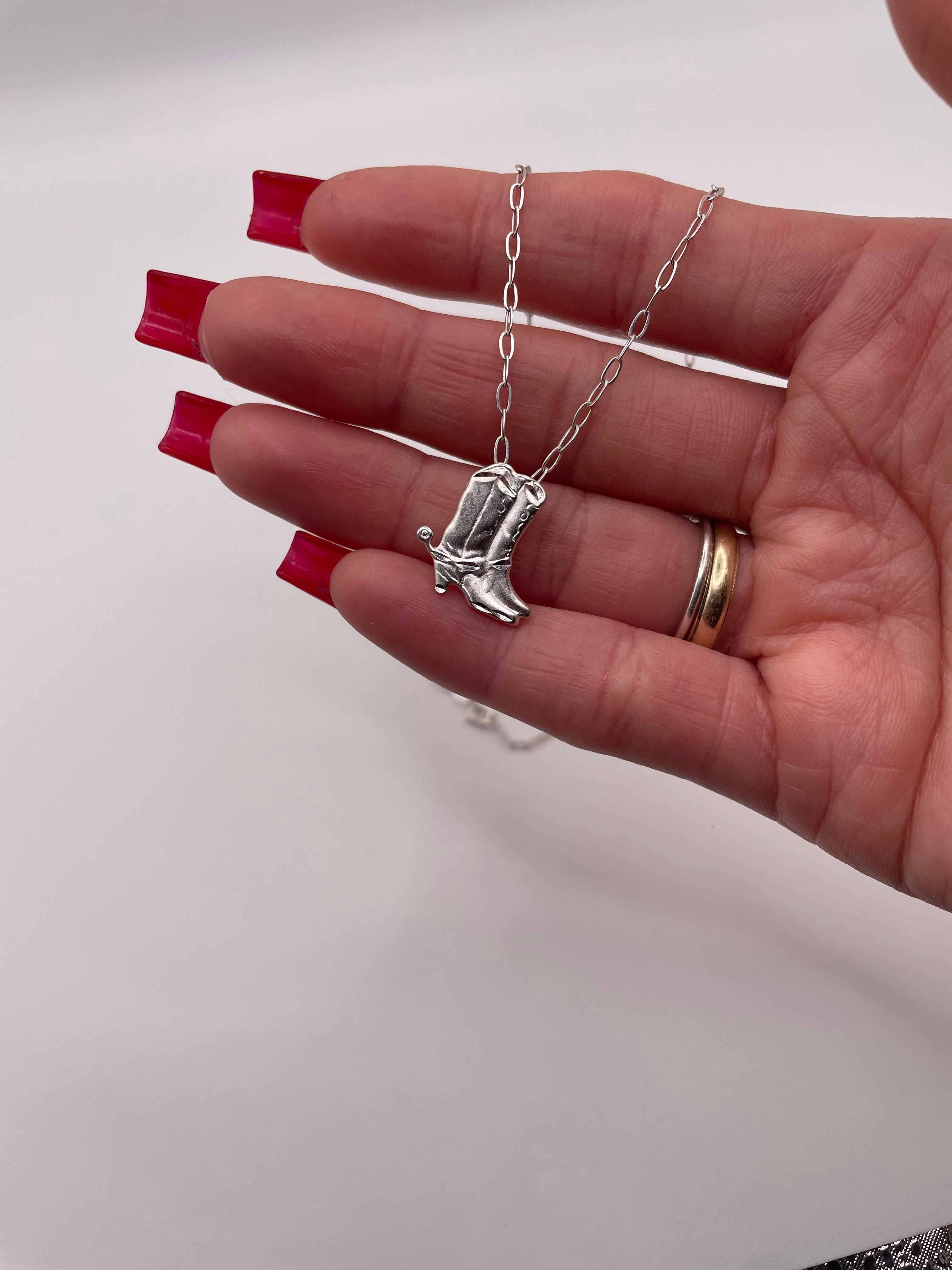 Sterling Silver Dainty Cowboy Boot Pendant Necklace