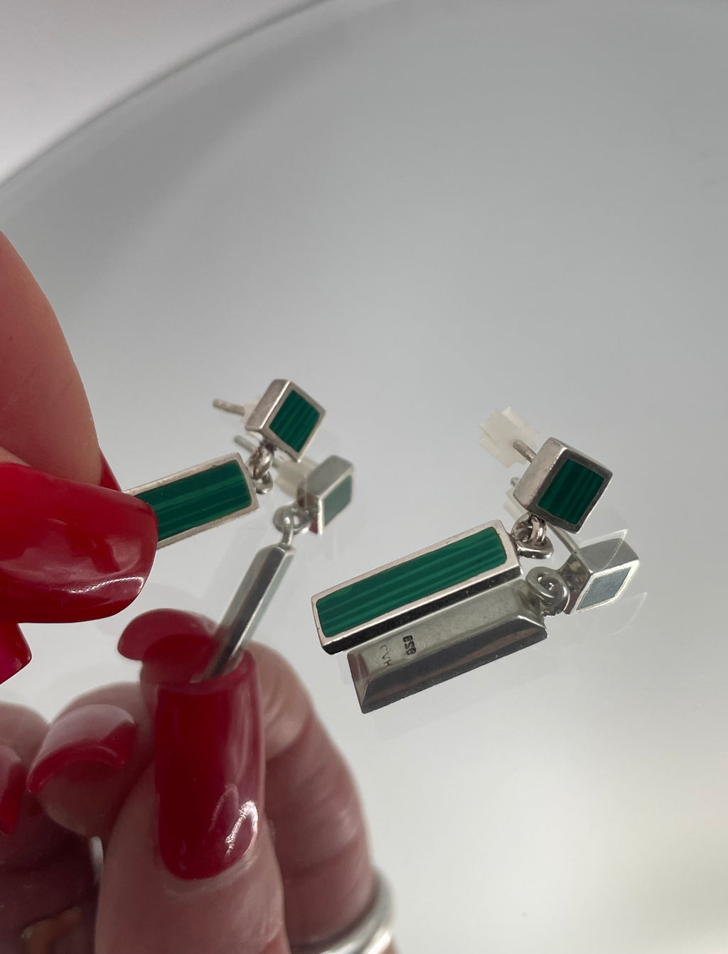 Sterling Silver Malachite Inlay Drop Earrings