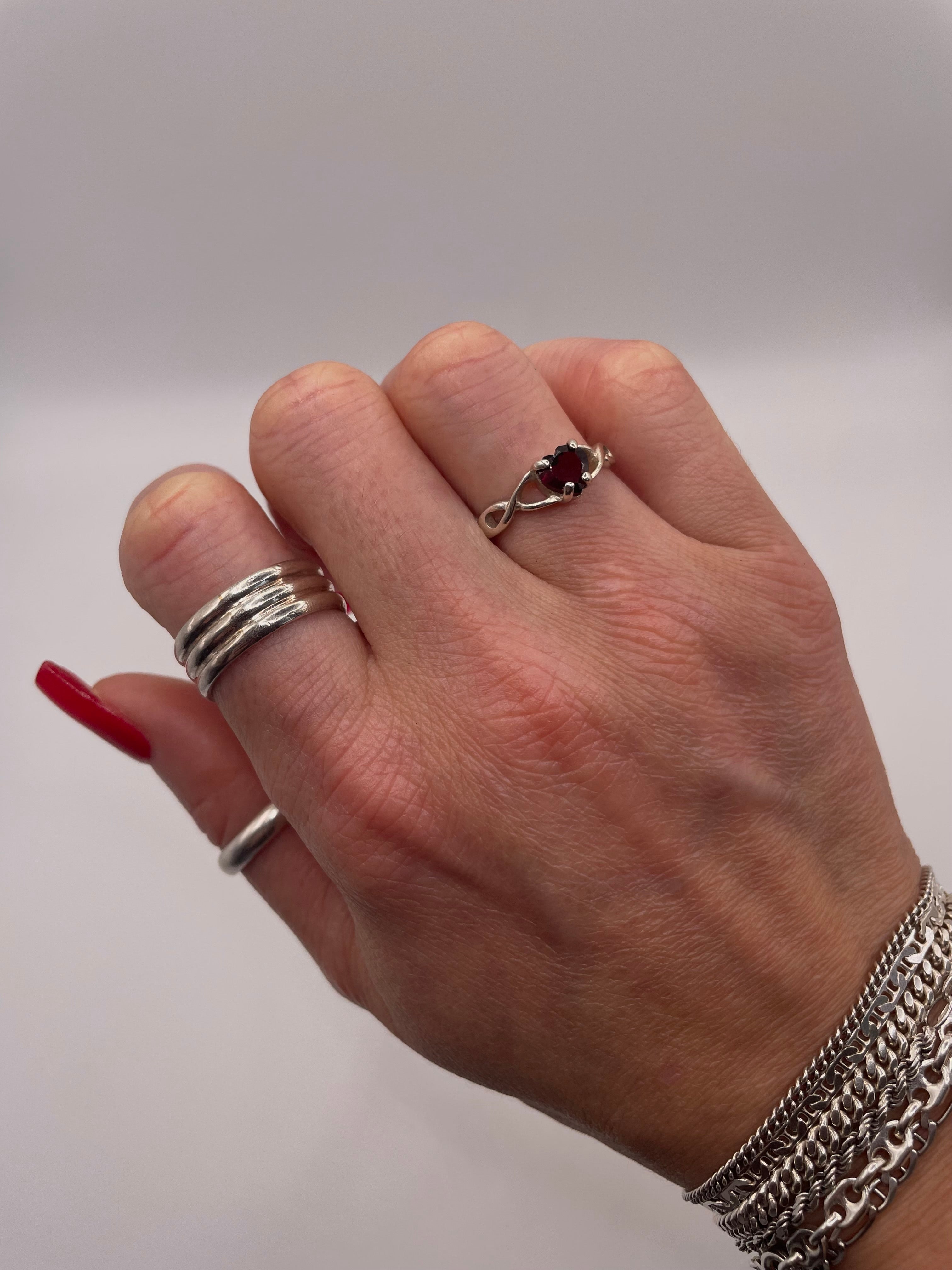 Sterling Silver Garnet Heart Ring
