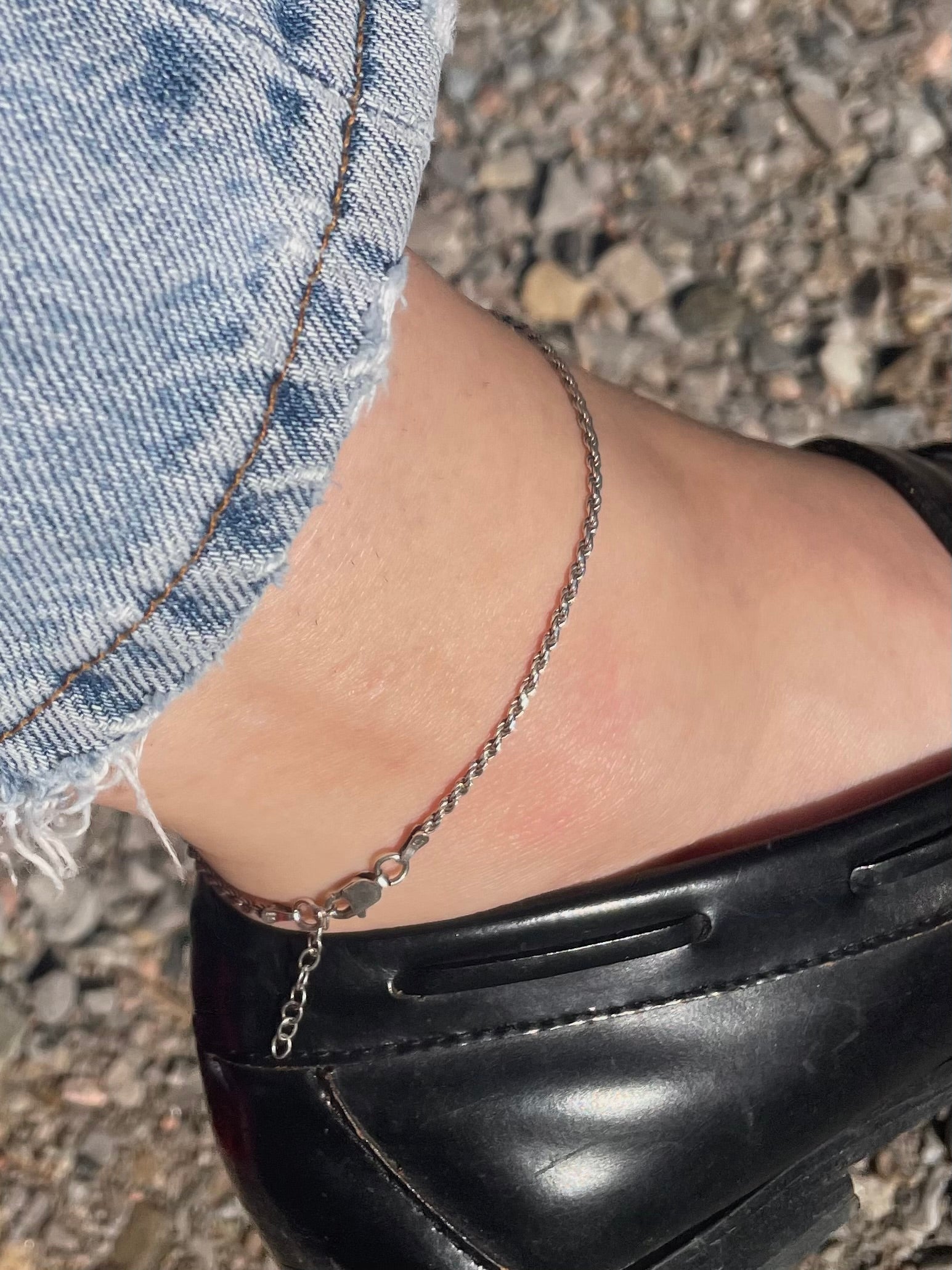 Vintage Sterling Silver Rope Chain Anklet