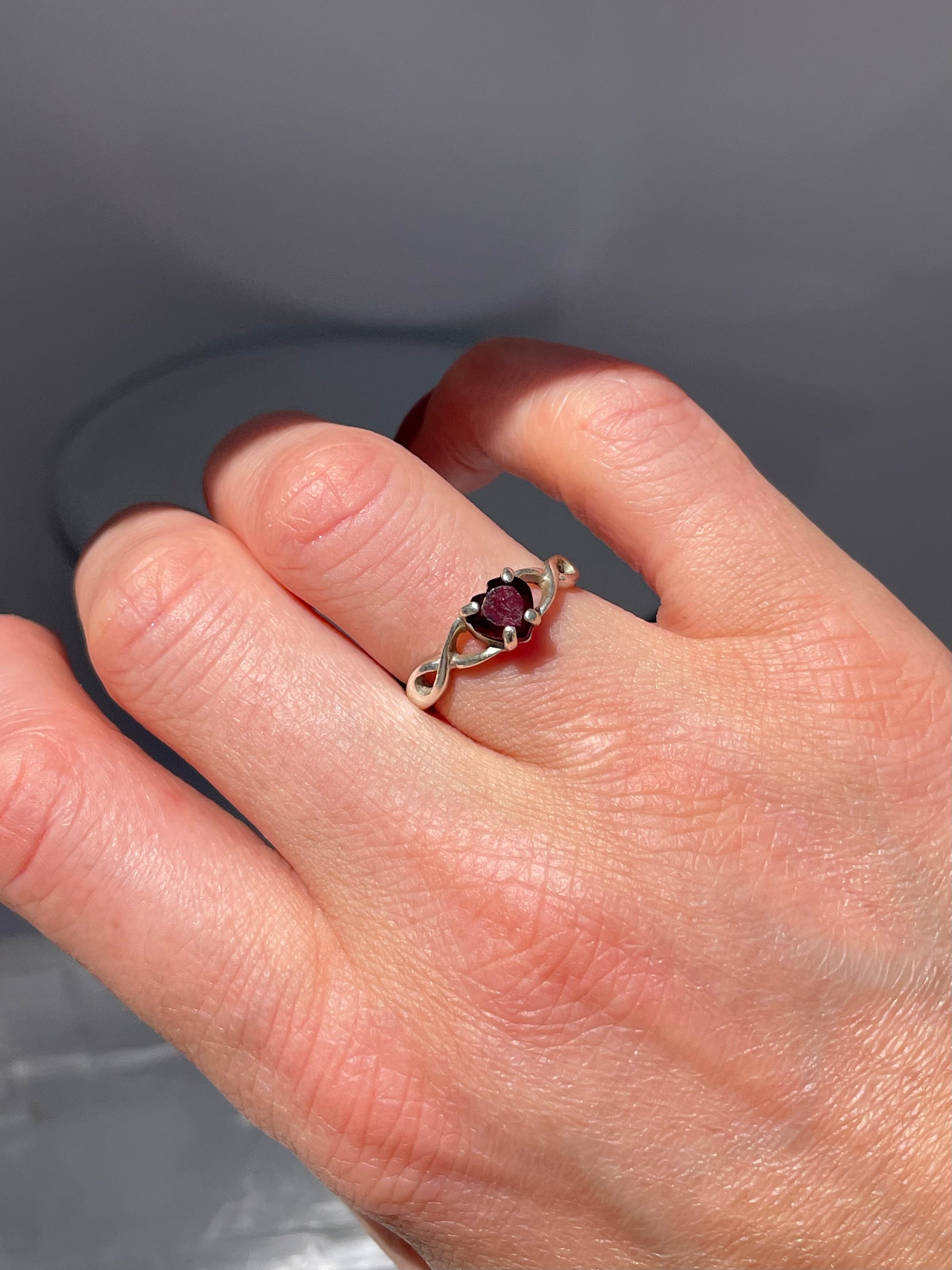 Sterling Silver Garnet Heart Ring