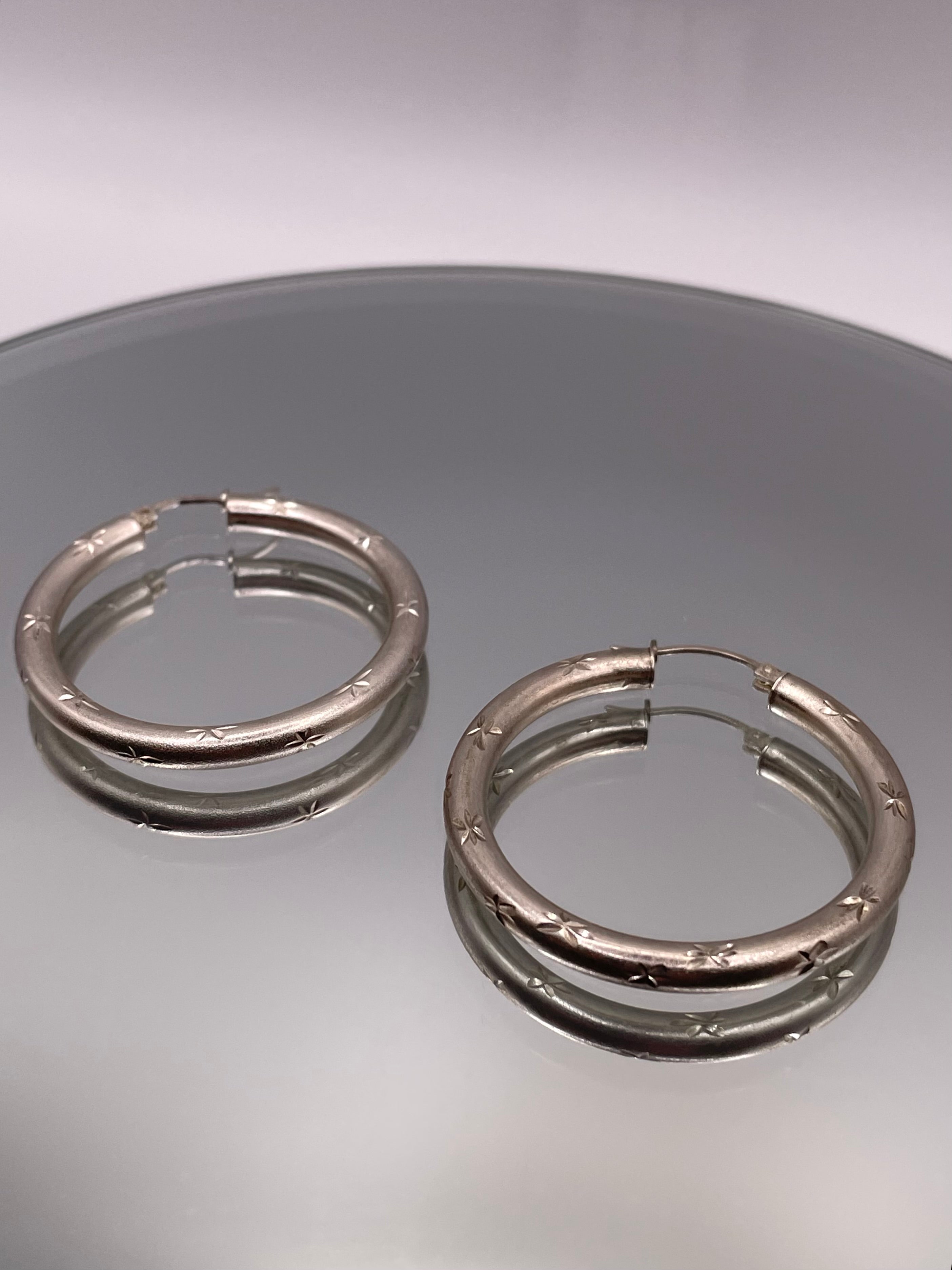 Sterling Silver Star Etched Chunky Hoops