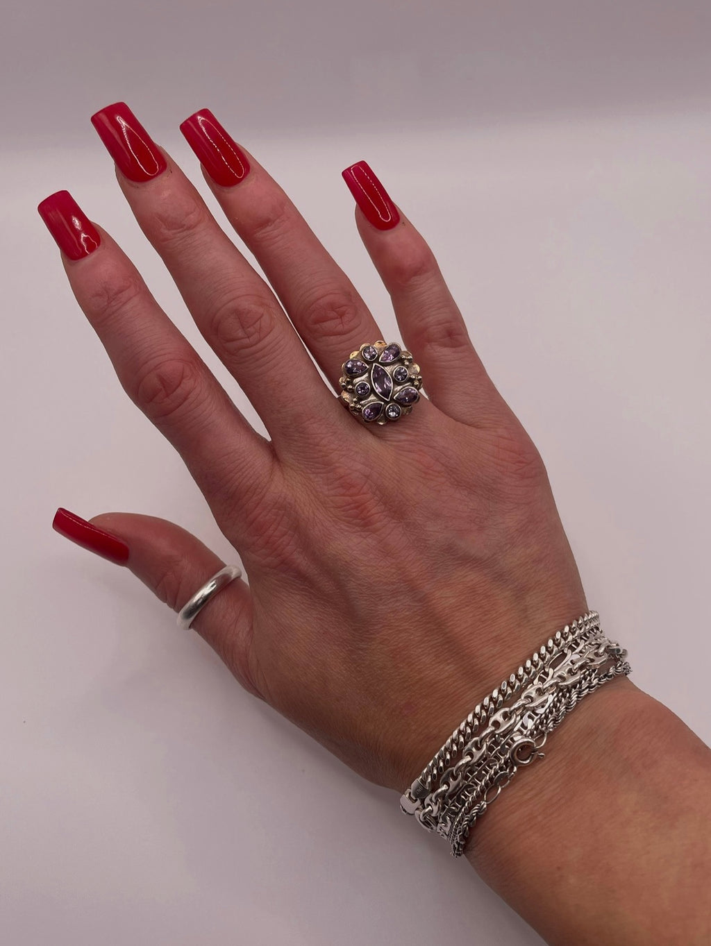 Sterling Silver Amethyst Floral Cluster Ring