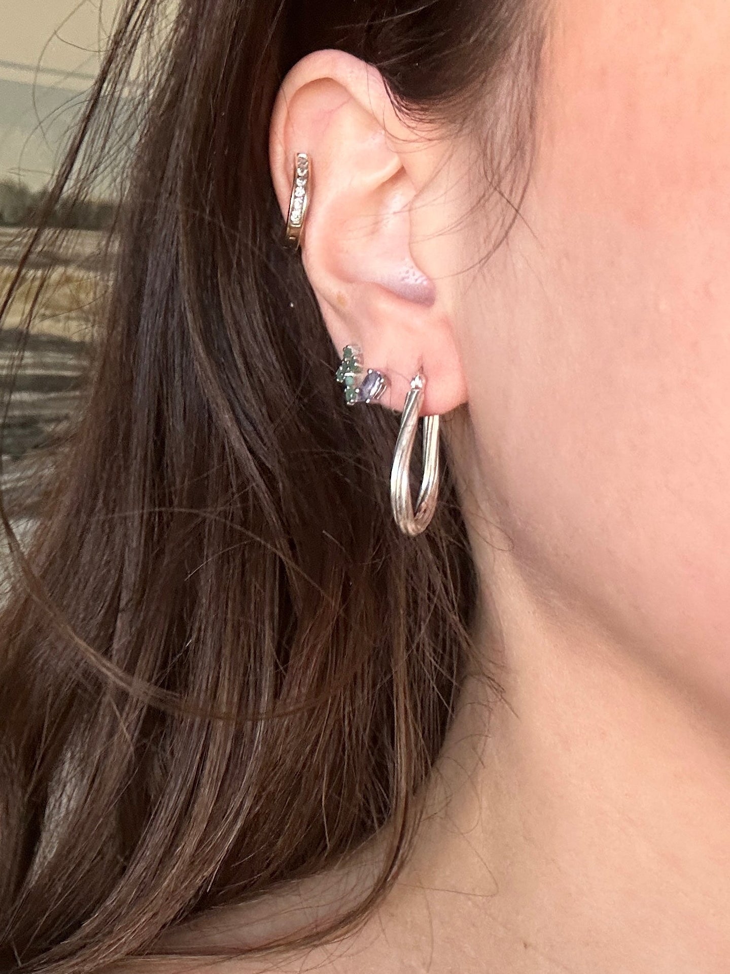 Sterling Silver Hoop Earrings Rope Oval Vintage