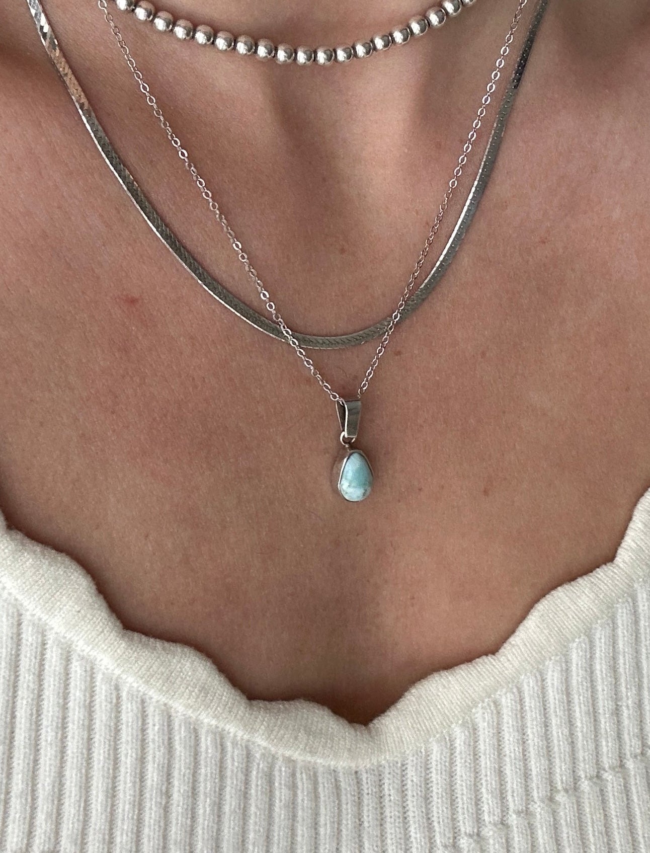 Sterling Silver Larimar Teardrop Necklace Delicate Chain
