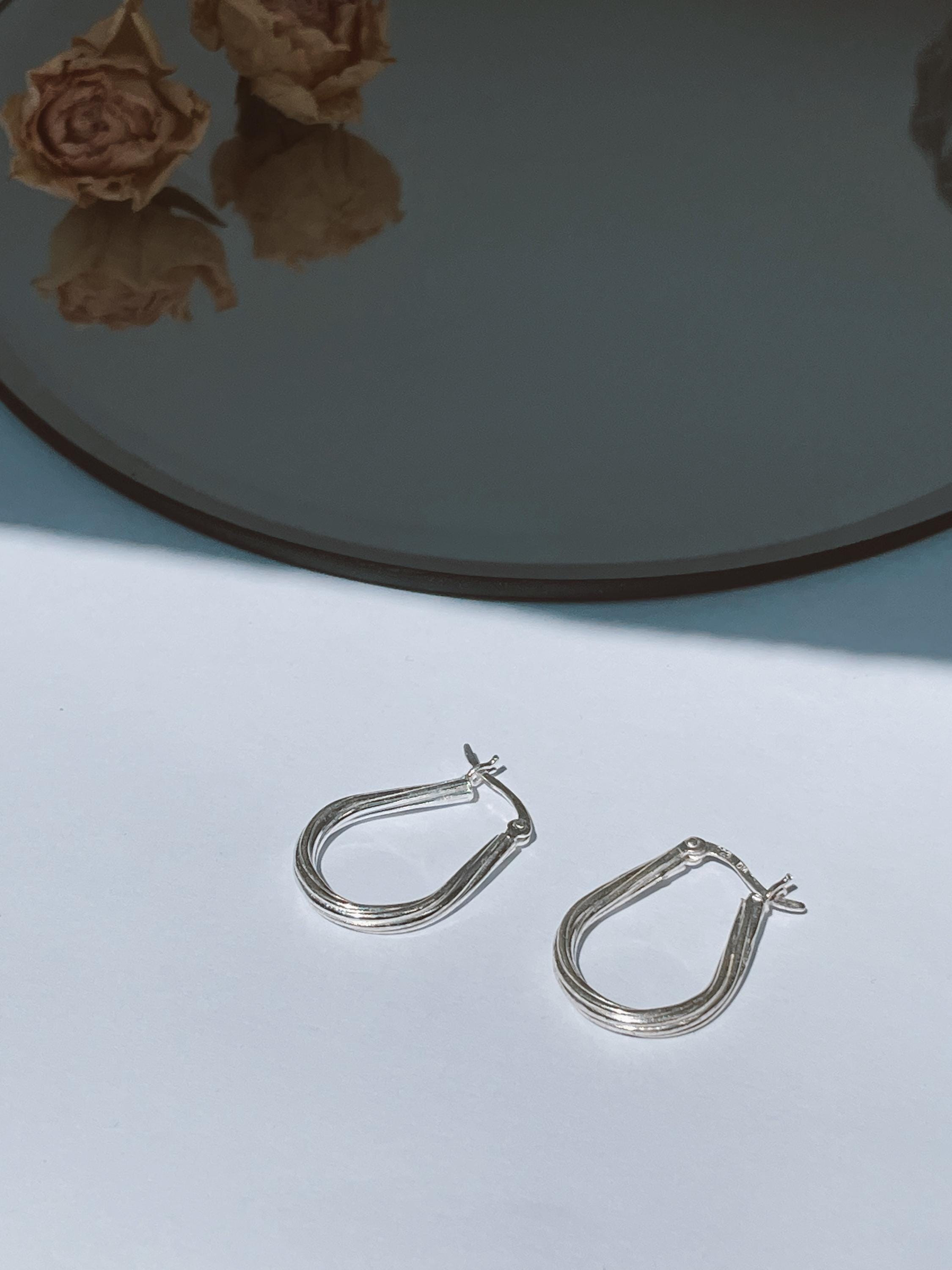 Sterling Silver Hoop Earrings Rope Oval Vintage