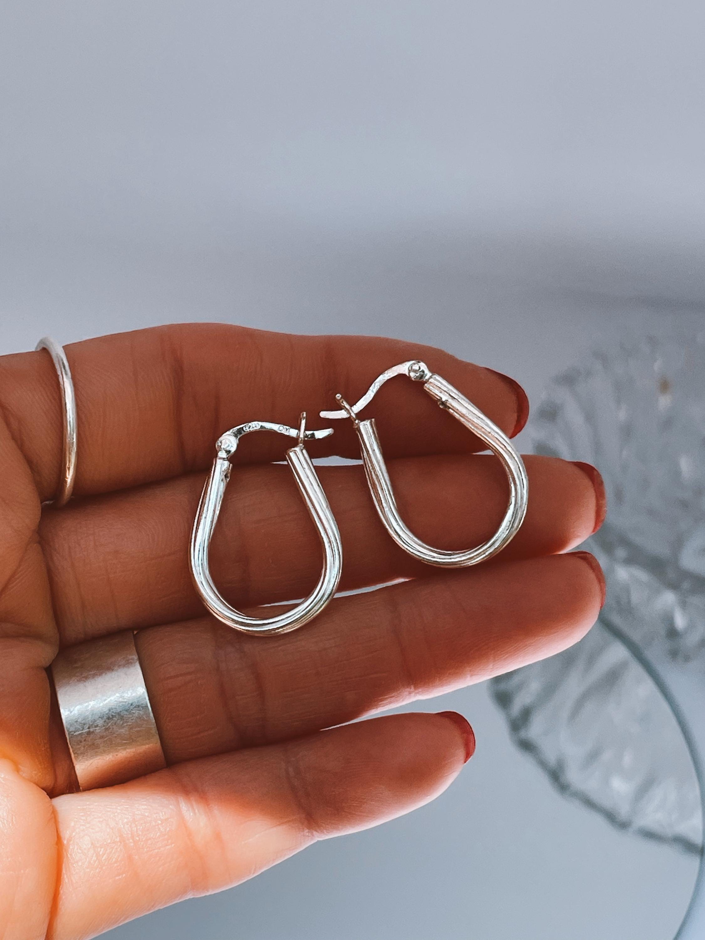 Sterling Silver Hoop Earrings Rope Oval Vintage