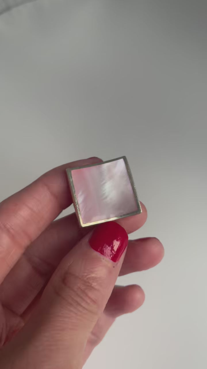 Video of the square pink mother of pearl ring showing its shimmer